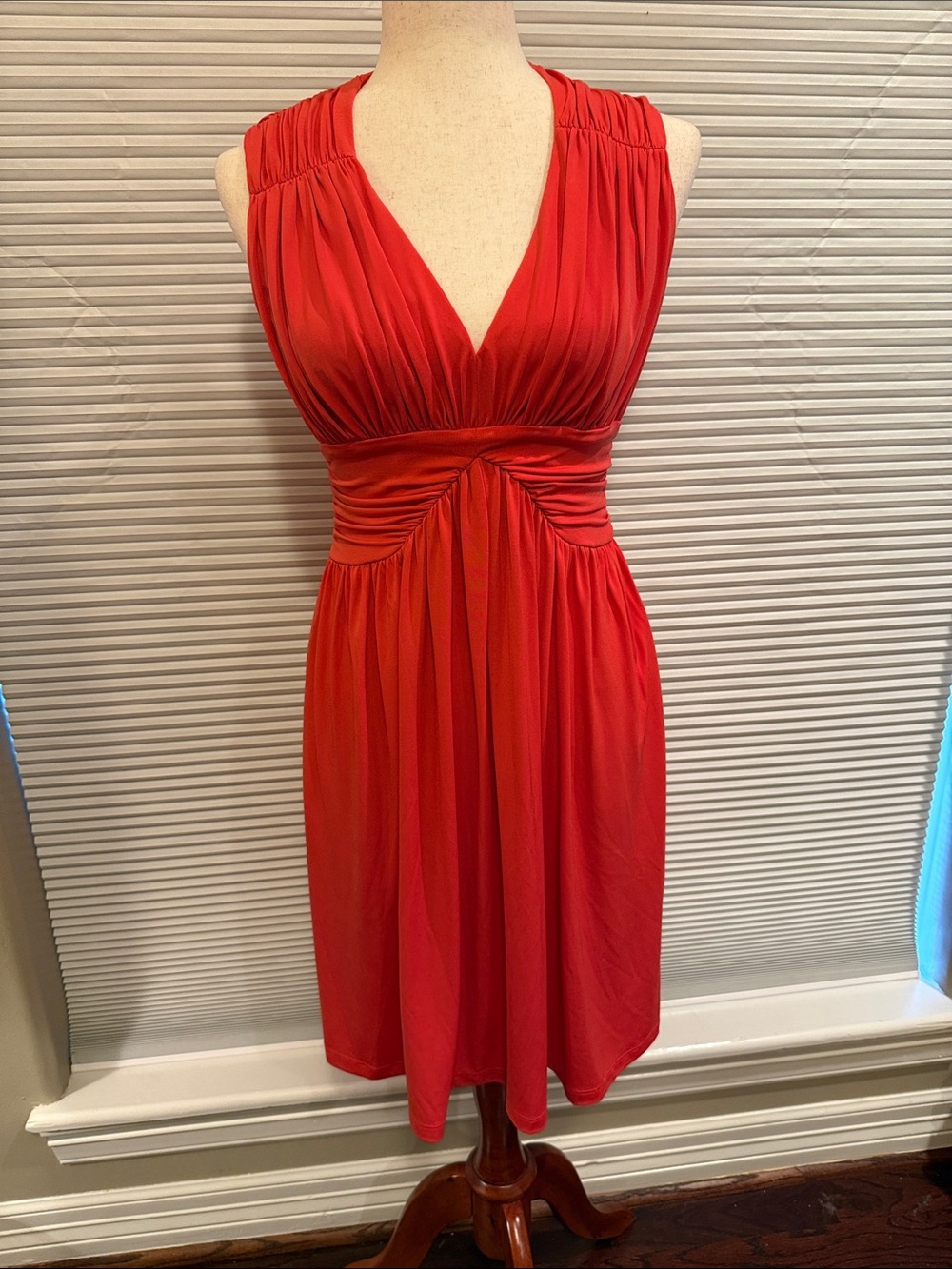 Boston Proper Red V-Neck Midi Dress